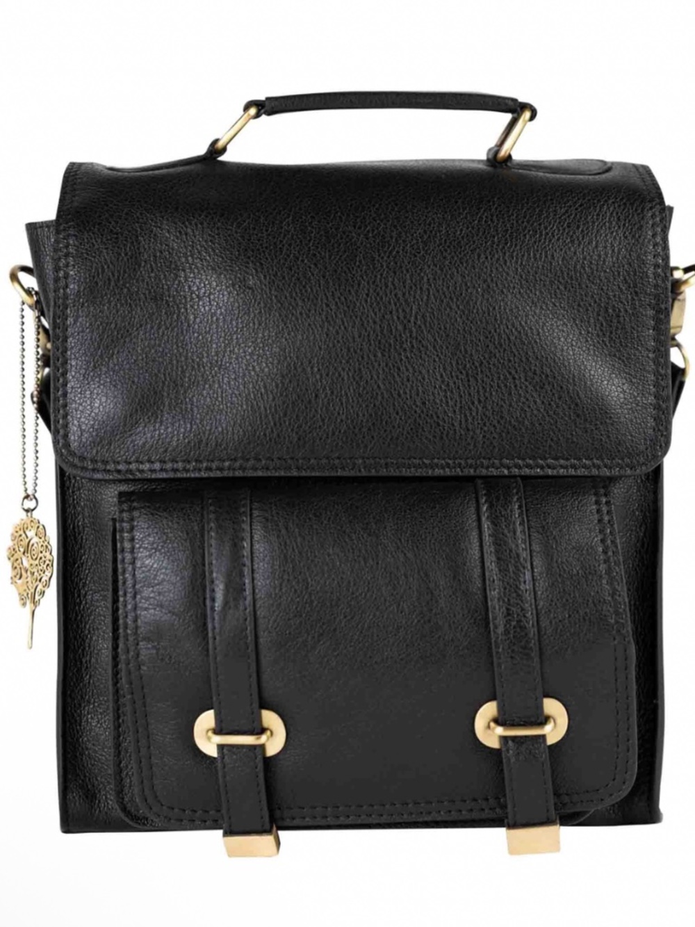 Jarni Black Leather Convertible Backpack/Crossbody Bag